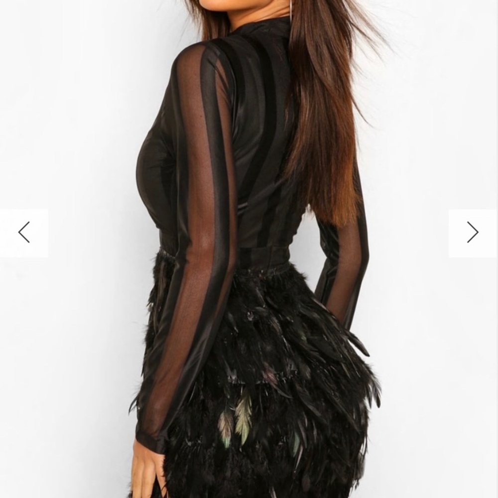 Boohoo Black Feather Mini Dress Size 6 - Picture 3 of 4